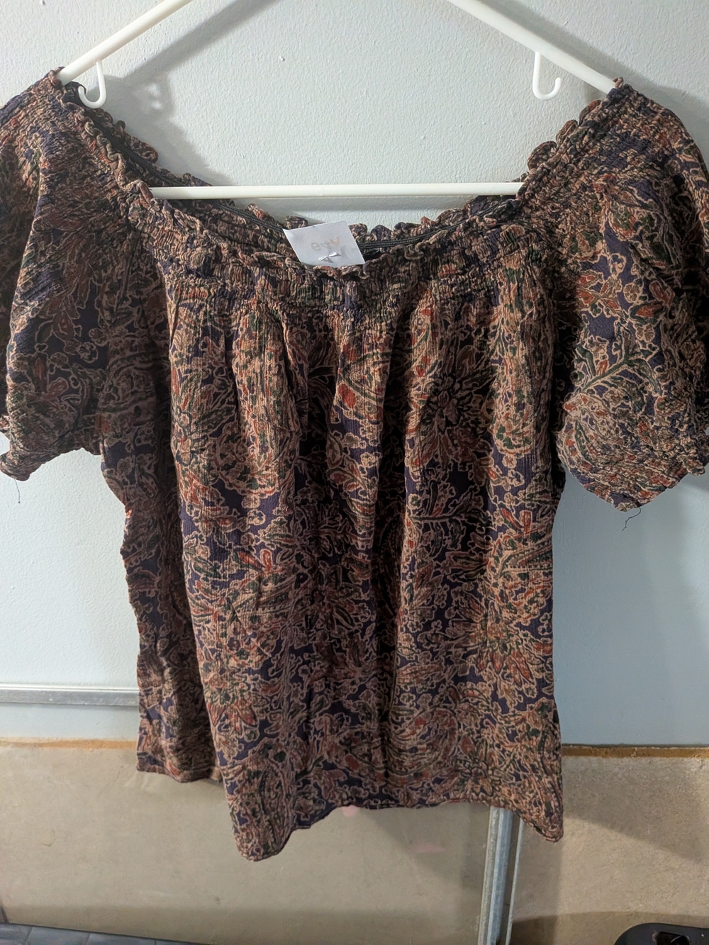 American Living Off-Shoulder Floral Blouse in Navy and Rust
